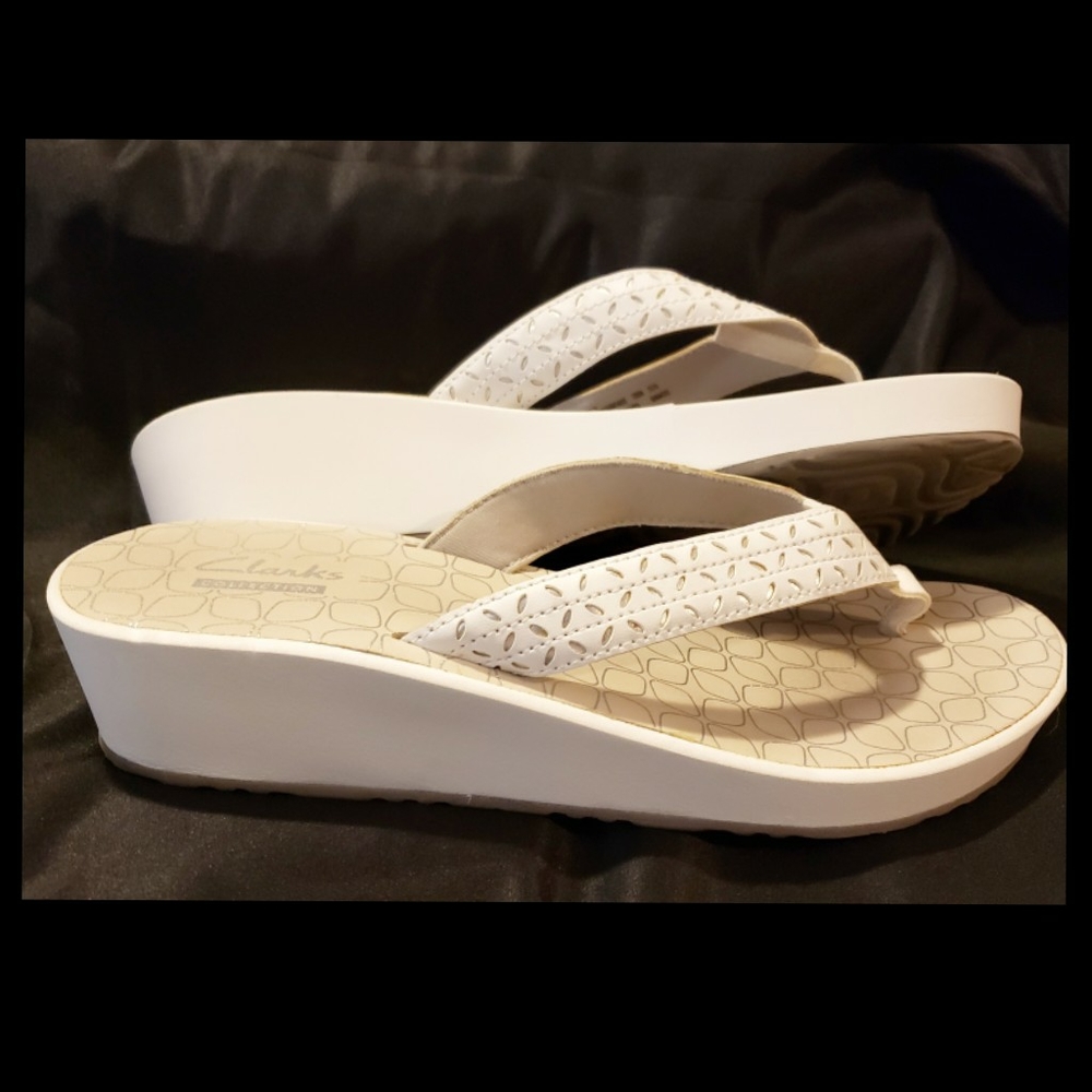 Clarks Collection White Wedge Thong Sandal
